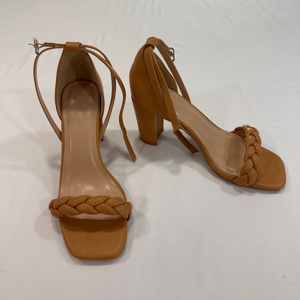 Alicepub HX2301CP Braided Block Heel Sandals Womens 8 Tan Ankle Strap Minimalist - Picture 5 of 9